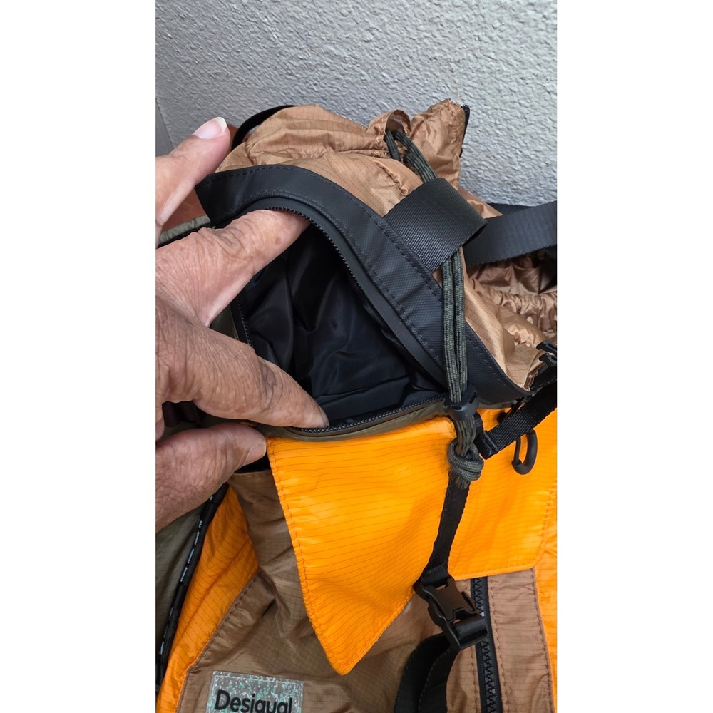 Desigual Convertible Backpack Tote Bag Green Orange Hiking Ripstop Multi-Way - Picture 12 of 13